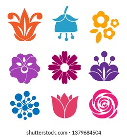 Flower icons collection. Floral design elements.