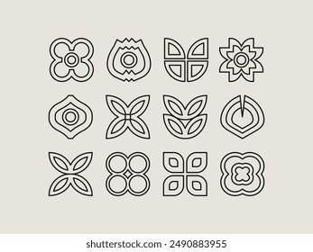 Flower icons editable stroke illustrations. Midcentury modern design style floral symbols.