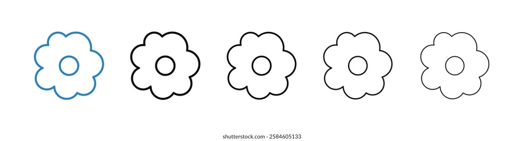 Flower icons in five different stroke sizes