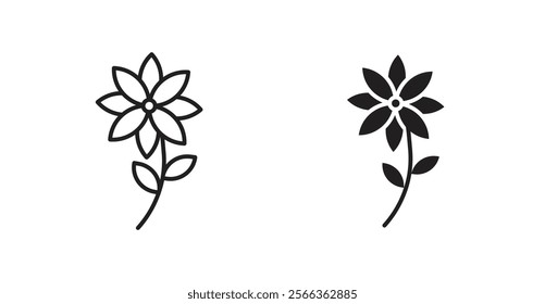 Flower icons in line stroke and flat versions