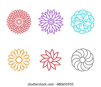 Flower icons in linear style, vector