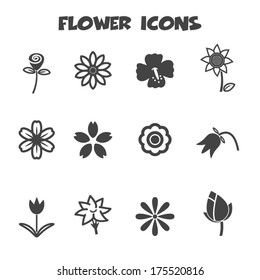 flower icons, mono vector symbols 