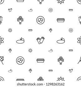 flower icons pattern seamless white background. Included editable outline leaf, gloves, bouquet flower, pond, pot for plants, dandelion icons. flower icons for web and mobile.