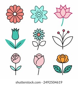 Flower Icons for Pattern with White Background