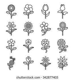 Flower Icons for Pattern with White Background