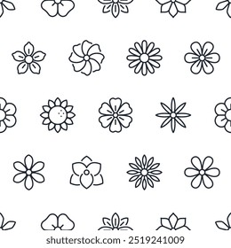 Ícones de flor padrão sem emenda isolado na ilustração de vetor branco