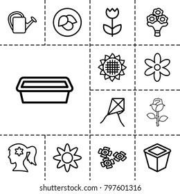 Flower icons. set of 13 editable outline flower icons such as leaf, sunflower, dandelion, watering can, pot for plants