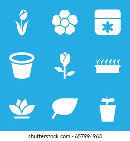 Flower icons set. set of 9 flower filled icons such as rose, flower, pot for plants, plant in pot