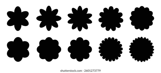 Flower icons set. Black abstract flower icons isolated on white background. Flower simple icon. Stock vector.	