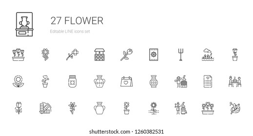 flower icons set. Collection of flower with hot stones, vase, color, rose, wedding day, honey, plant, garden, seeds, leaf, flowers, korean. Editable and scalable flower icons.