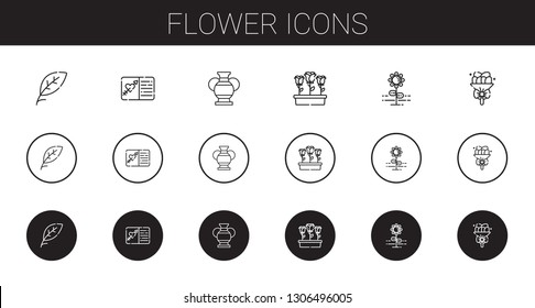 flower icons set. Collection of flower with leaf, wedding invitation, vase, flowers, bouquet. Editable and scalable flower icons.