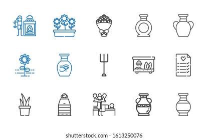 flower icons set. Collection of flower with vase, massage, sauna, plant, wedding planning, terrarium, garden, bouquet, flowers, hot stones. Editable and scalable flower icons.