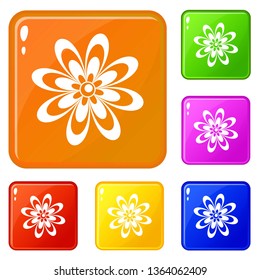 Flower icons set collection vector 6 color isolated on white background