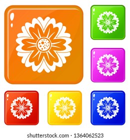 Flower icons set collection vector 6 color isolated on white background