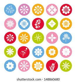 flower icons set, color