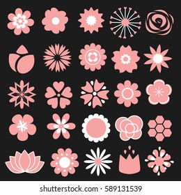 Flower icons set. Decorative floral symbols. Design element for wedding invitation, Valentines Day cards, wallpapers, web site background, baby shower invitation, birthday card, scrapbooking, etc.