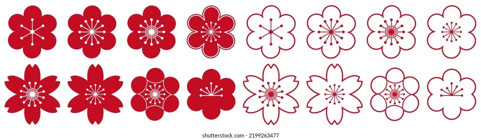Flower icons set. Flat and line art style. Vector illustration isolated on white background
