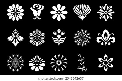 Flower icons set. Isolated elements for design. Vector graphics.