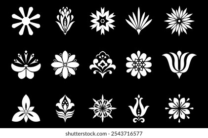 Ícones de flores definidos. Elementos isolados para design. Gráficos vetoriais.