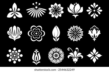 Conjunto de iconos de flores. Elementos aislados para el diseño. Gráficos de Vector.