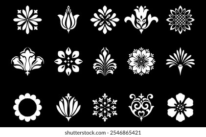 Flower icons set. Isolated elements for design. Vector graphics.