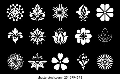 Flower icons set. Isolated elements for design. Vector graphics.