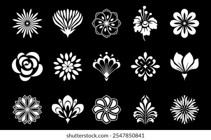 Blumen-Symbole gesetzt. Isolierte Elemente für Design. Vektorgrafiken.