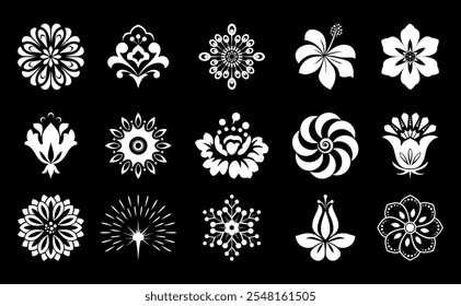 Flower icons set. Isolated elements for design. Vector graphics.