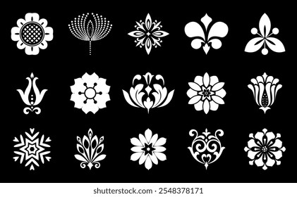 Conjunto de iconos de flores. Elementos aislados para el diseño. Gráficos de Vector.
