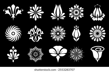 Blumen-Symbole gesetzt. Isolierte Elemente für Design. Vektorgrafiken.