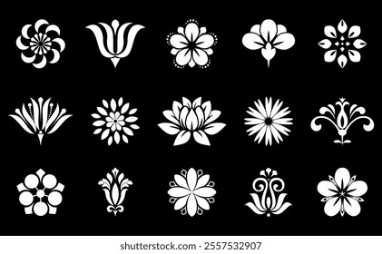 Flower icons set. Isolated elements for design. Vector graphics.