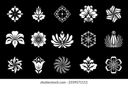 Flower icons set. Isolated elements for design. Vector graphics.