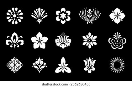 Flower icons set. Isolated elements for design. Vector graphics.