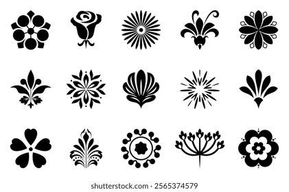 Flower icons set. Isolated elements for design. Vector graphics.