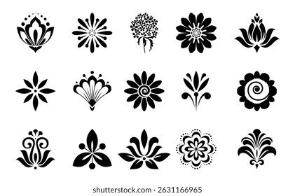 Flower icons set. Isolated elements for design. Vector graphics.