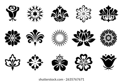 Flower icons set. Isolated elements for design. Vector graphics.