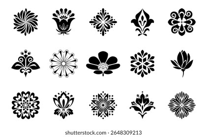 Flower icons set. Isolated elements for design. Vector graphics.