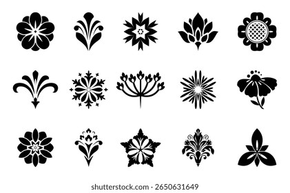 Conjunto de iconos de flores. Elementos aislados para el diseño. Gráficos de Vector.