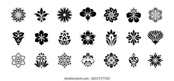 Blumen-Symbole gesetzt. Isolierte Elemente für Design. Vektorgrafiken.