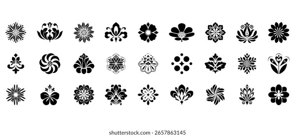Flower icons set. Isolated elements for design. Vector graphics.