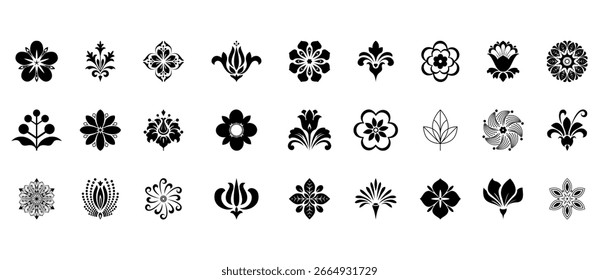 Ícones de flores definidos. Elementos isolados para design. Gráficos vetoriais.