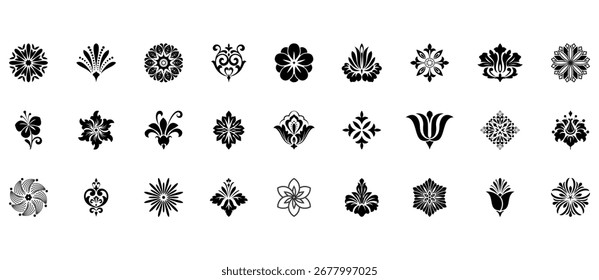Ícones de flores definidos. Elementos isolados para design. Gráficos vetoriais.