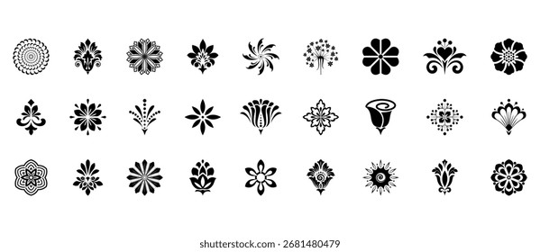 Flower icons set. Isolated elements for design. Vector graphics.
