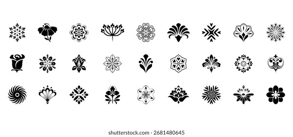 Blumen-Symbole gesetzt. Isolierte Elemente für Design. Vektorgrafiken.