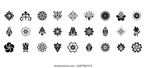 Ícones de flores definidos. Elementos isolados para design. Gráficos vetoriais.