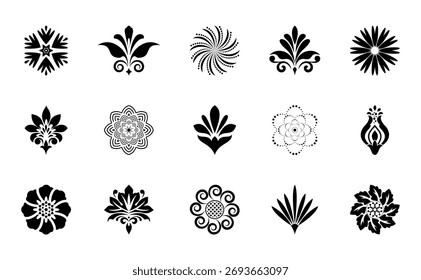 Flower icons set. Isolated elements for design. Vector graphics.