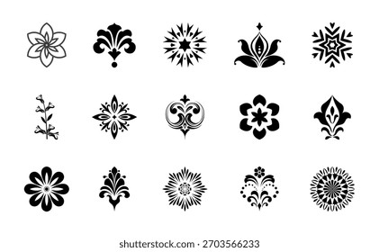 Conjunto de iconos de flores. Elementos aislados para el diseño. Gráficos de Vector.
