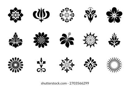 Blumen-Symbole gesetzt. Isolierte Elemente für Design. Vektorgrafiken.