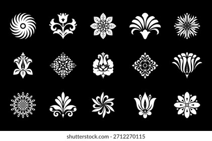 Ícones de flores definidos. Elementos isolados para design. Gráficos vetoriais.