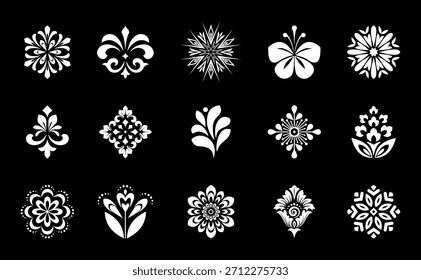 Blumen-Symbole gesetzt. Isolierte Elemente für Design. Vektorgrafiken. Kunst